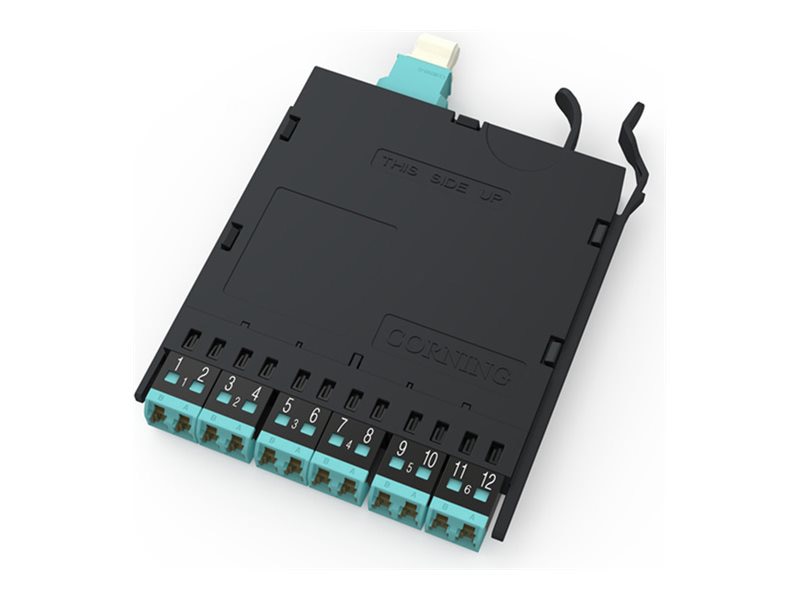 Corning EDGE fiber optic cassette - 12 fibers, 50 µm multimode (OM4), shuttered LC PC Duplex to MTP® pinned, ultra low
