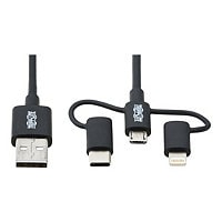Tripp Lite USB-A to Lightning, USB Micro-B and USB C Sync/Charge Cable 6ft