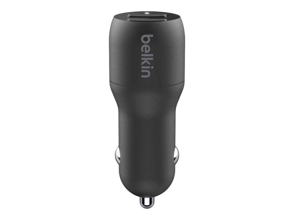 Belkin 24W Dual-Port USB-A Car Charger - 2xUSB-A (12W) - with USB-A to Micro-USB Type B Cable - Power Adapter - Black