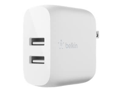 Belkin 24W Portable Dual-Port USB-A Wall Charger - 2xUSB-A (12W) - with USB-A to USB-C Cable - Power Adapter - White