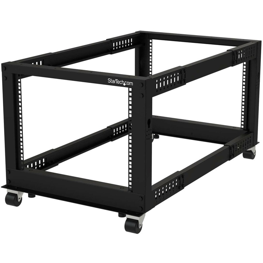 StarTech.com 4-Post 8U Mobile Open Frame Server Rack, 19in Small Rolling Network Rack for Computer/AV/Data/IT Equipment