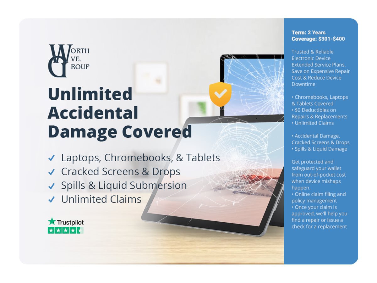 Worth Ave. Group-Laptop/Tablet Extended Service Plan-Unlimited Accidents-2 Years-$301-$400 Device Value (K-12)