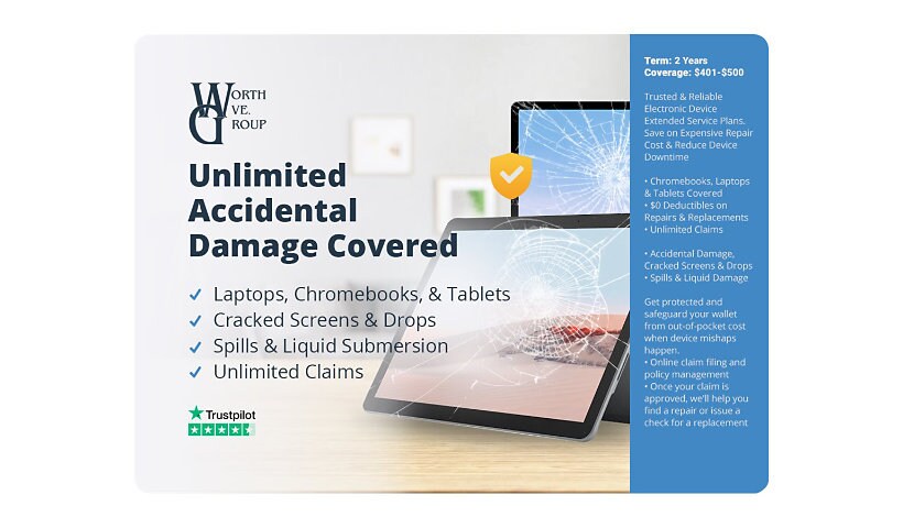 Worth Ave. Group-Laptop/Tablet Extended Service Plan-Unlimited Accidents-2 Years-$401-$500 Device Value (K-12)