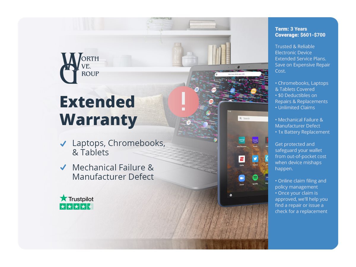 Worth Ave. Group Warranty - extended service agreement - 3 years - years: 2nd - 4th - depot