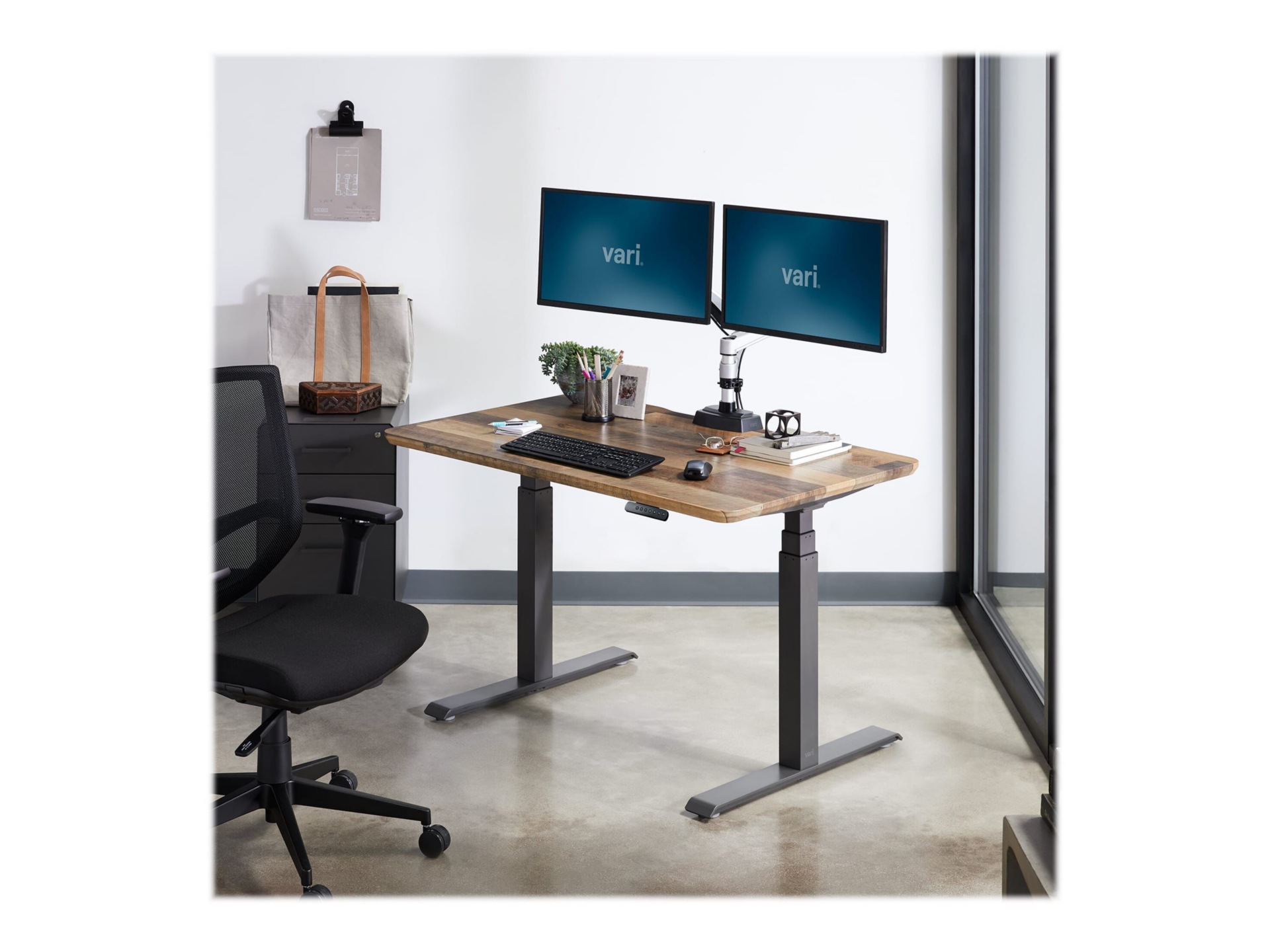 Thumbnail 3 of 5 for VARI - sit/standing desk - rectangular - reclaimed wood
