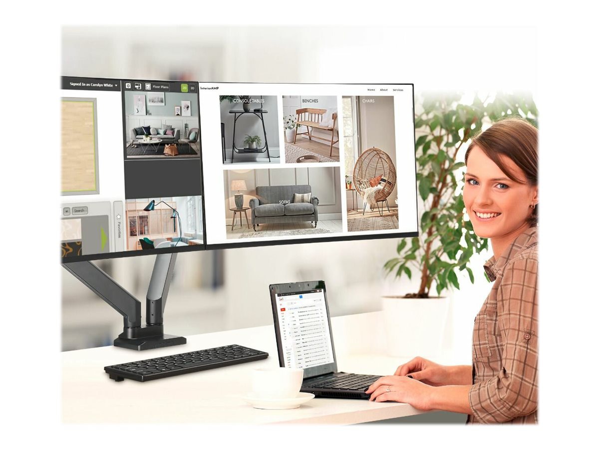 SIIG Dual Monitor Heavy-Duty Premium Aluminum Gas Spring Desk Mount - Thumbnail 4