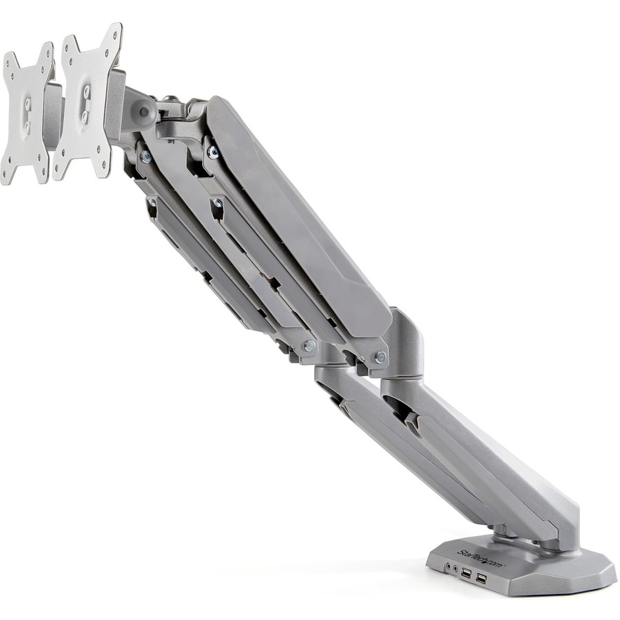StarTech.com Desk Mount Dual Monitor Arm with USB/Audio, Desk Clamp Ergonom