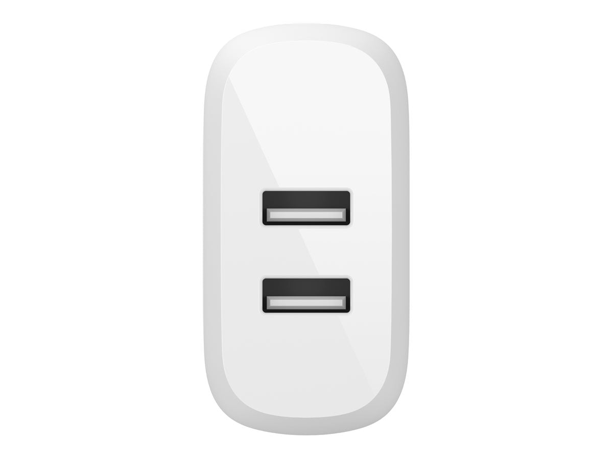 Belkin 24W Portable Dual-Port USB-A Wall Charger - 2xUSB-A - w/ USB-A to Micro-USB Type B Cable - Power Adapter - White