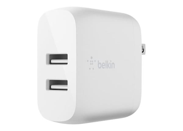 Wall Charger, Two USB-A Ports, White Wall Charger, Two USB-A Ports, White