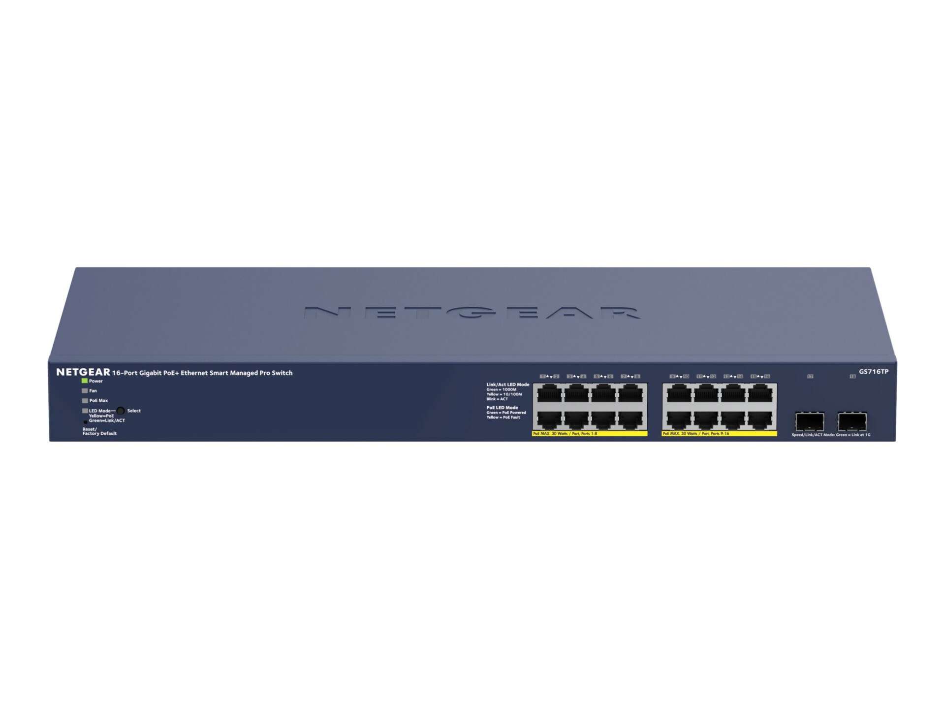 NETGEAR 16-Port Gigabit Smart Managed Pro Switch,2 SFP,180W PoE+ (GS716TP)