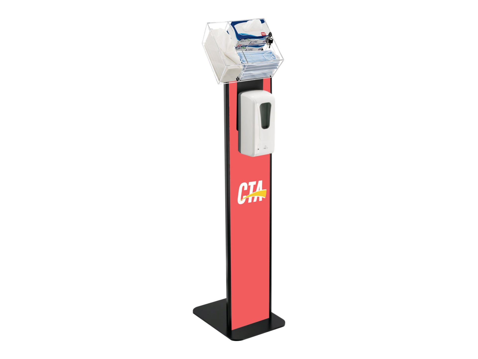 CTA Premium Locking Sanitizing Station Stand with Graphic Card Slot - hand