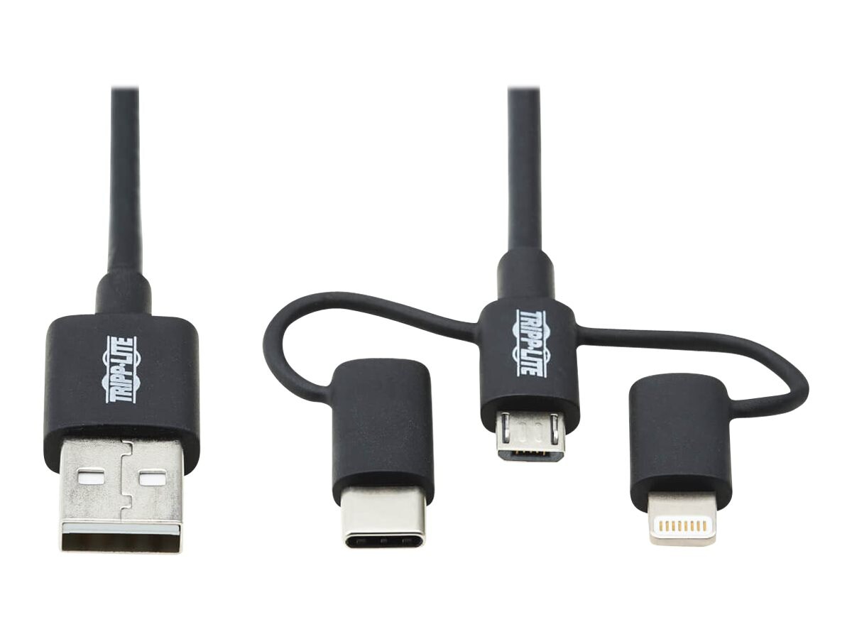 Câble de synchronisation / recharge Tripp Lite USB-A vers Lightning, USB Micro-B et USB C de 6 pi