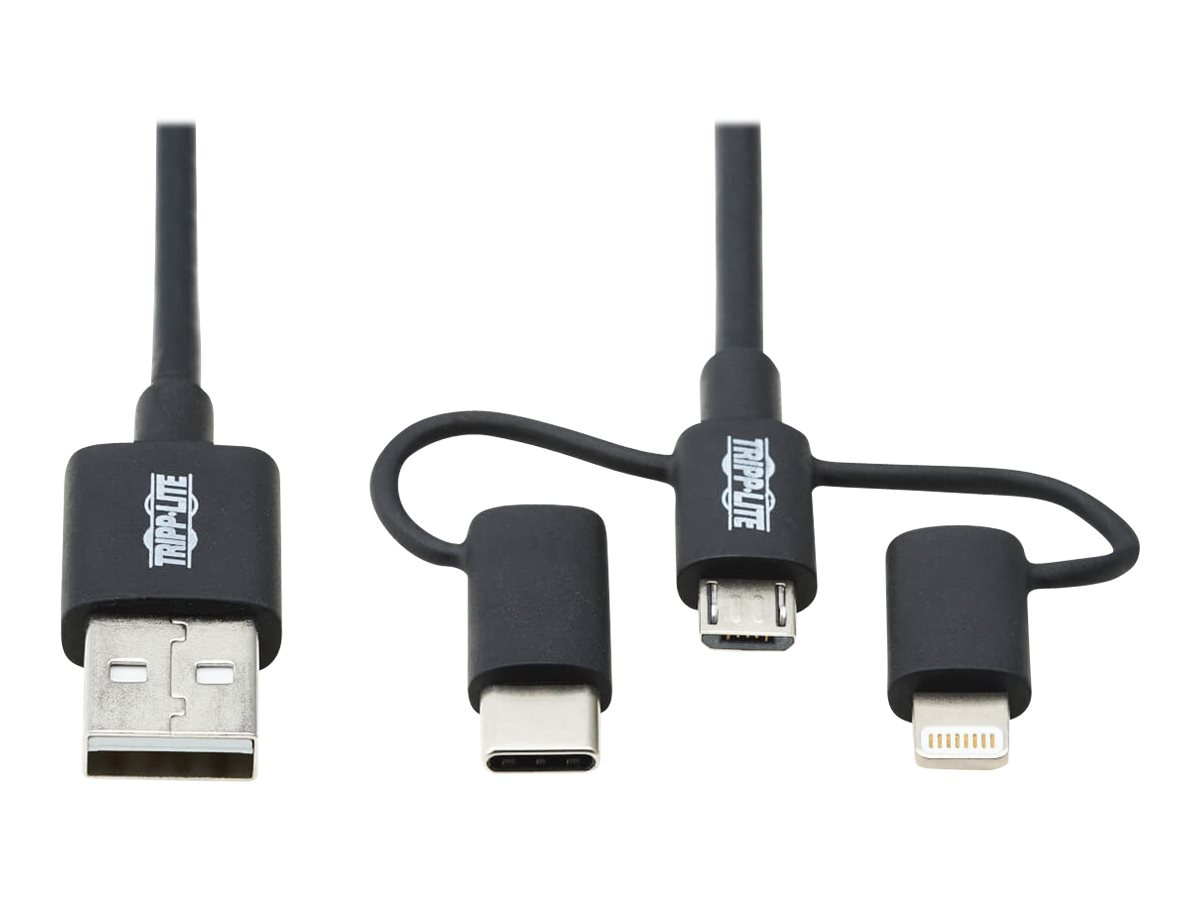 Tripp Lite USB-A to Lightning, USB Micro-B and USB C Sync/Charge Cable 6ft