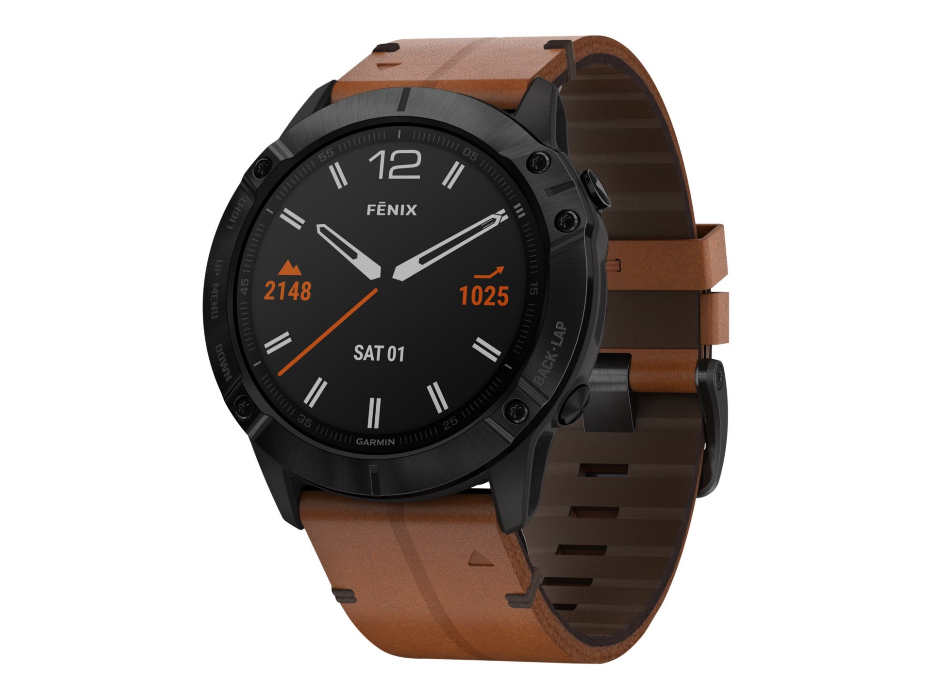 Garmin fēnix 6X Sapphire - black DLC - sport watch with band - chestnut - 32 GB