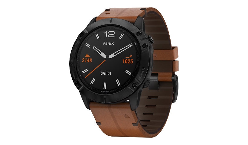 Garmin fēnix 6X Sapphire - black DLC - sport watch with band - chestnut - 32 GB