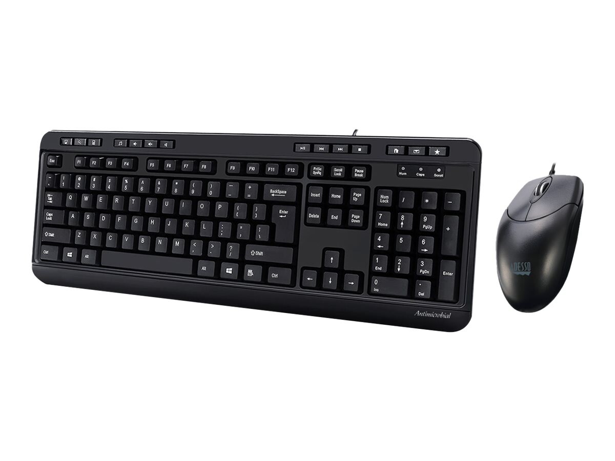 Adesso AKB-132CB Antimicrobial Multimedia - keyboard and mouse set - QWERTY
