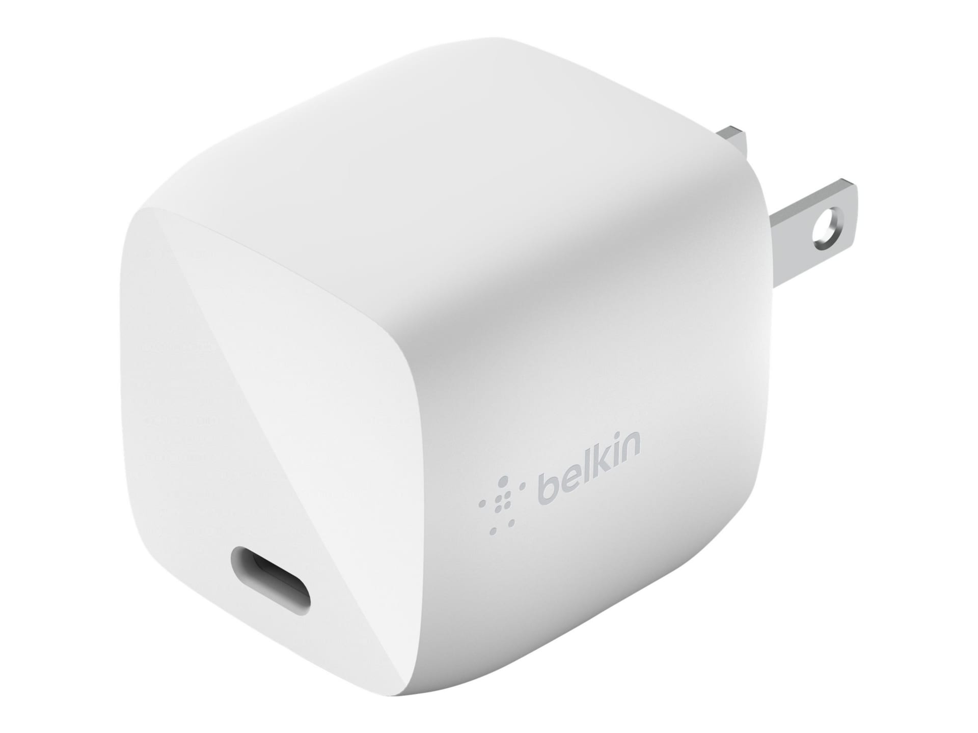 Belkin 30W Portable GaN Wall Charger - 1xUSB-C (30W) - with USB-C to USB-C Cable - Fast Charging - Power Adapter - White