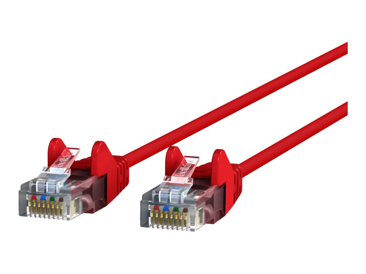 Belkin Cat6 3ft Slim 28 AWG Red Ethernet Patch Cable, UTP, Snagless, Molded, RJ45, M/M, 3'