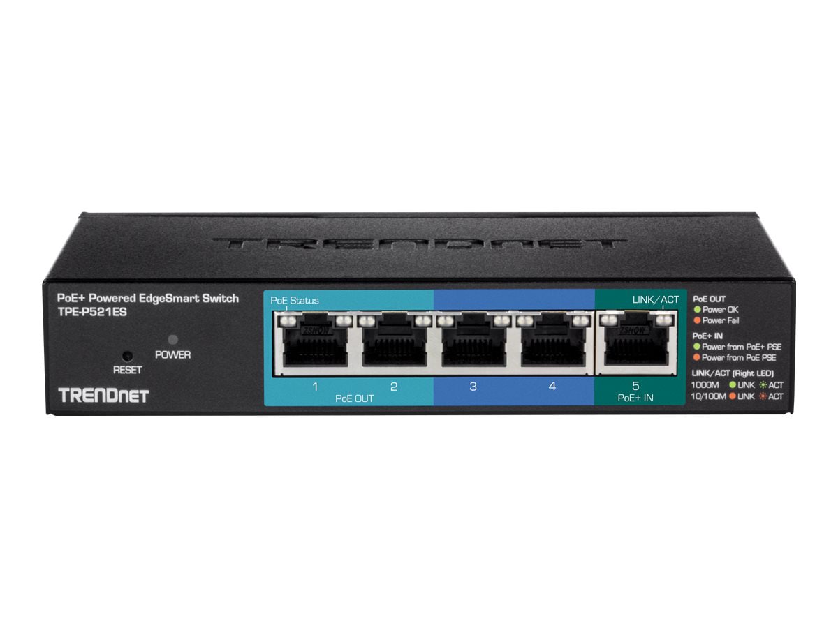 TRENDnet 5-Port Gigabit PoE+ Powered EdgeSmart Switch With PoE Pass Through, 18W PoE Budget, 10Gbps Switching Capacity,