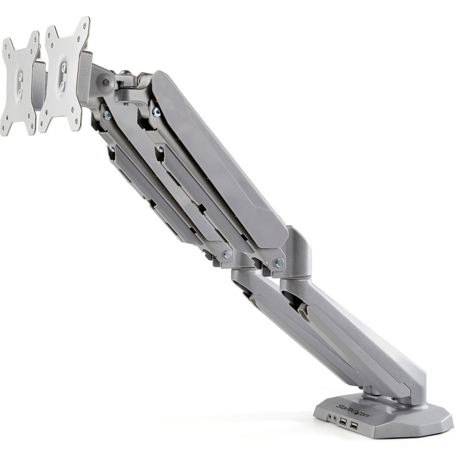 StarTech.com Desk Mount Dual Monitor Arm with USB/Audio, Desk Clamp Ergonom