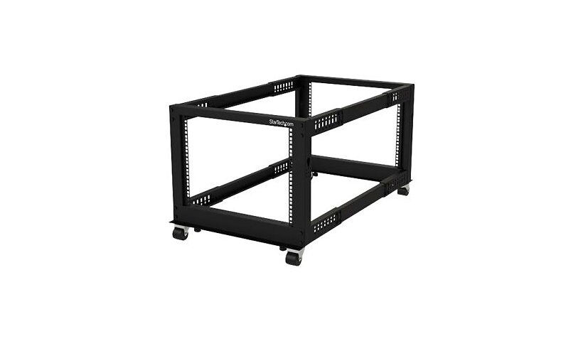 StarTech.com 4-Post 8U Mobile Open Frame Server Rack, 19in Network Rack with Casters, Small Rolling Rack for