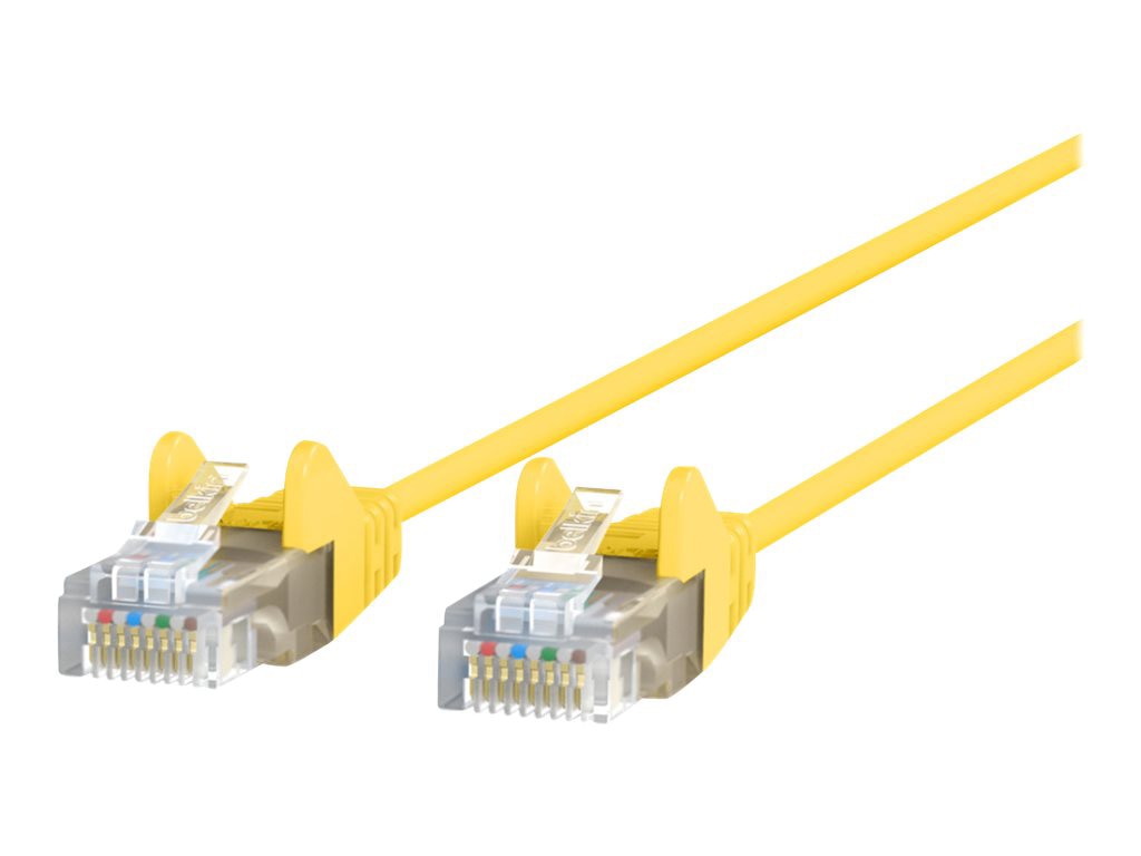 Belkin Cat6 12ft Slim 28 AWG Yellow Ethernet Patch Cable, UTP, Snagless, Molded, RJ45, M/M, 12'