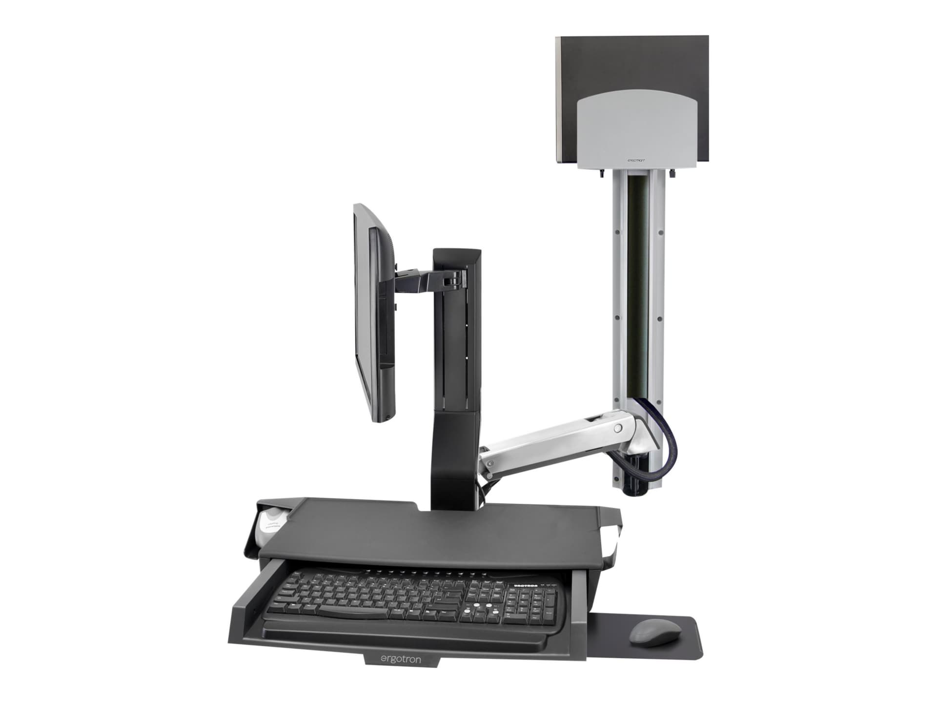Ergotron SV Combo System with Worksurface & Pan, Med CPU Holder - Aluminum
