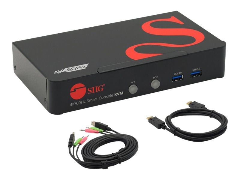 SIIG 2 Port DisplayPort 1.2 KVM Switch with USB 3.0 and Multi-Media Ports -