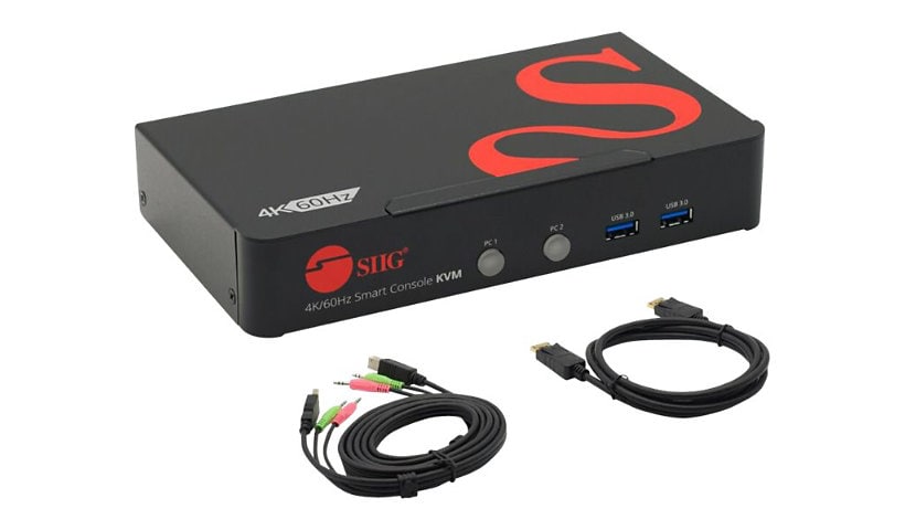 SIIG 2 Port DisplayPort 1.2 KVM Switch with USB 3.0 and Multi-Media Ports - 4K@60Hz - KVM / audio / USB switch - 2 ports