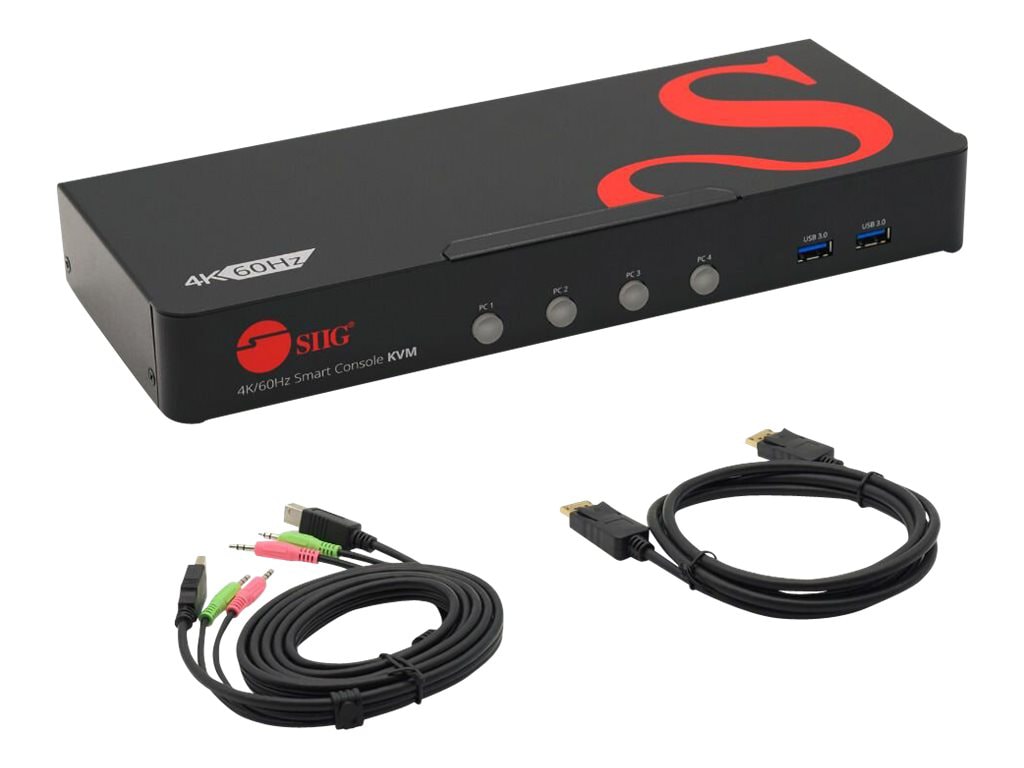 SIIG 4 Port DisplayPort 1.2 KVM Switch with USB 3.0 and Multi-Media Ports - 4K@60Hz - KVM / audio / USB switch - 4 ports