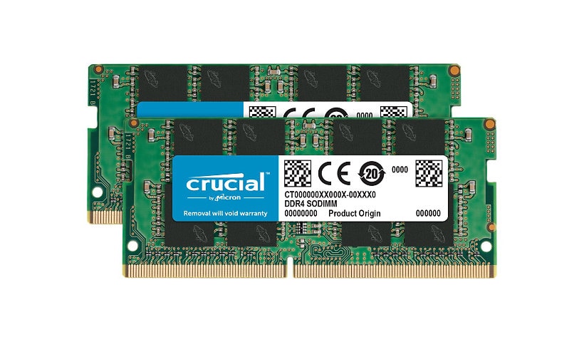 Crucial - DDR4 - kit - 64 GB: 2 x 32 GB - SO-DIMM 260-pin - 3200 MHz / PC4-25600 - unbuffered