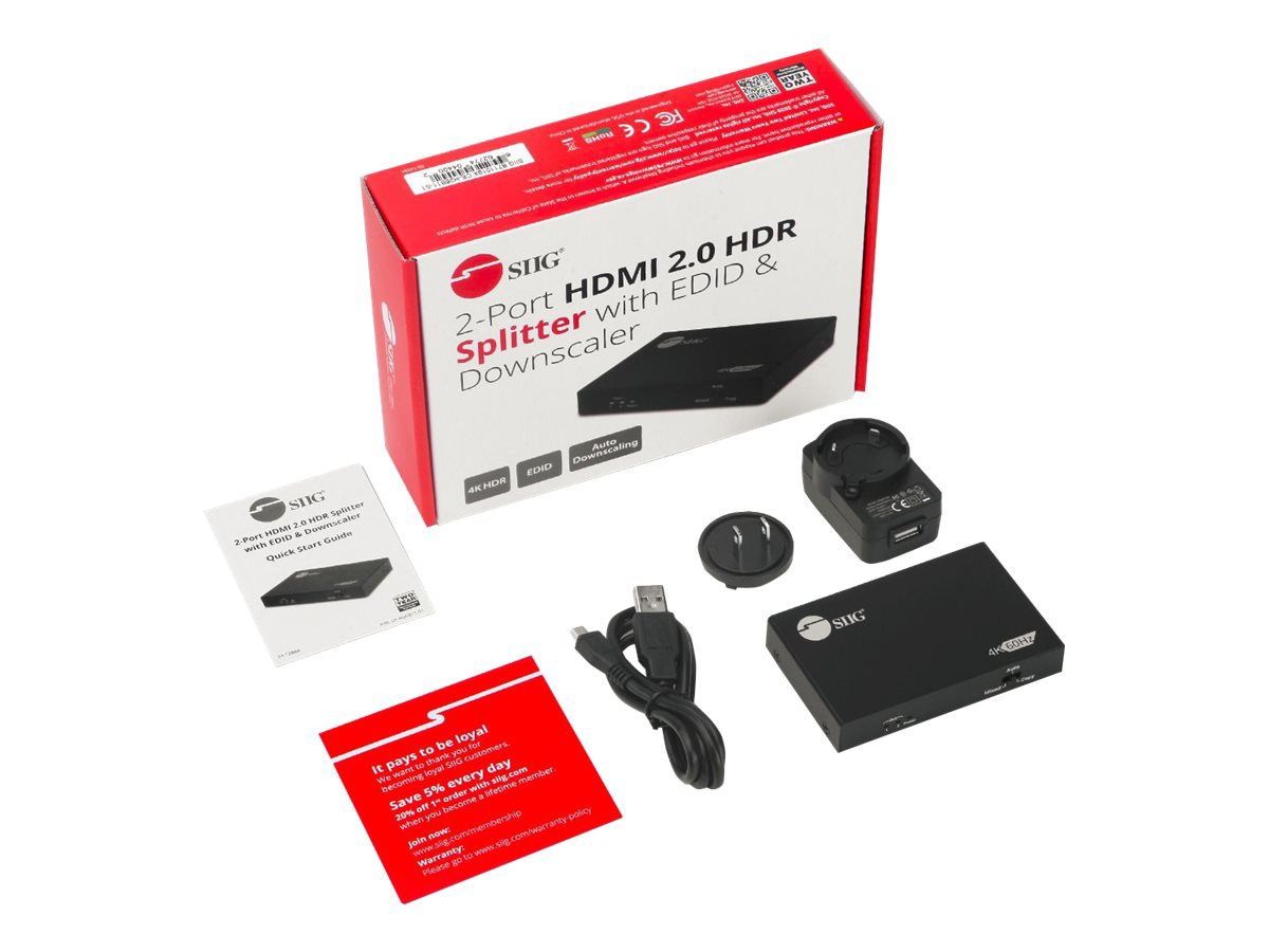 Thumbnail 5 of 6 for SIIG 2 Port HDMI 4K HDR Splitter with EDID and Downscaler - video/audio splitter - 2 ports
