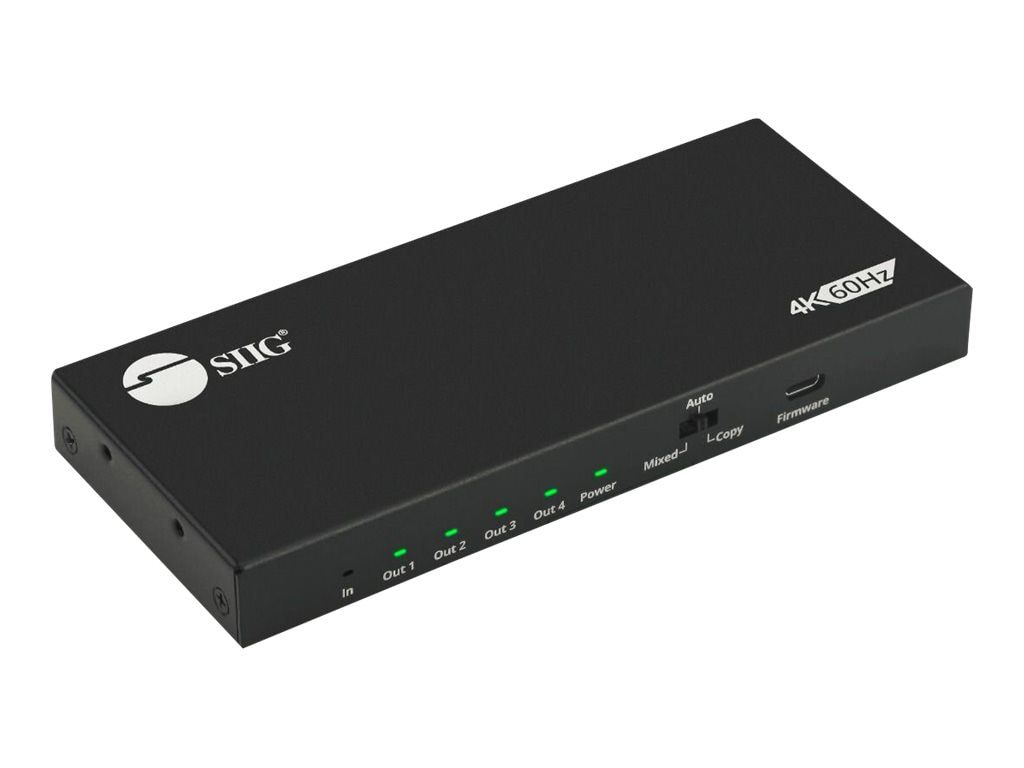 SIIG 4 Port HDMI 2.0 HDR Splitter with EDID and Downscaling - 4K@60Hz HDR A