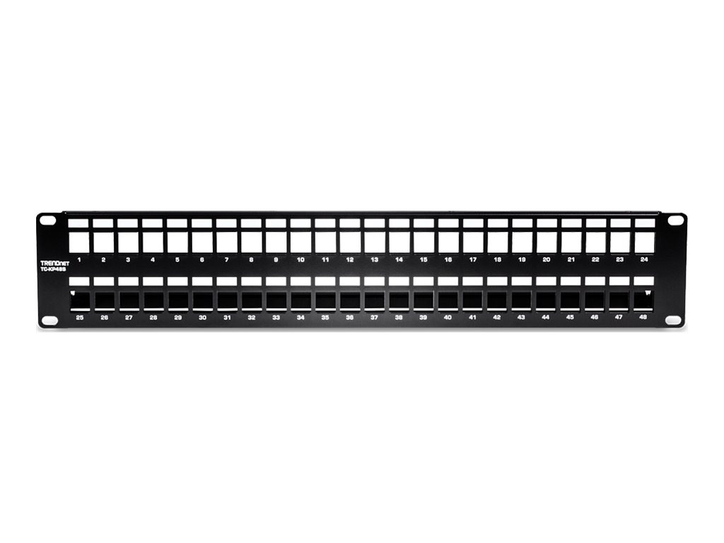 TRENDnet 48-Port Blank Keystone Shielded 2U HD Patch Panel, TC-KP48S, 2U 19" Metal Rackmount Housing, Network Management