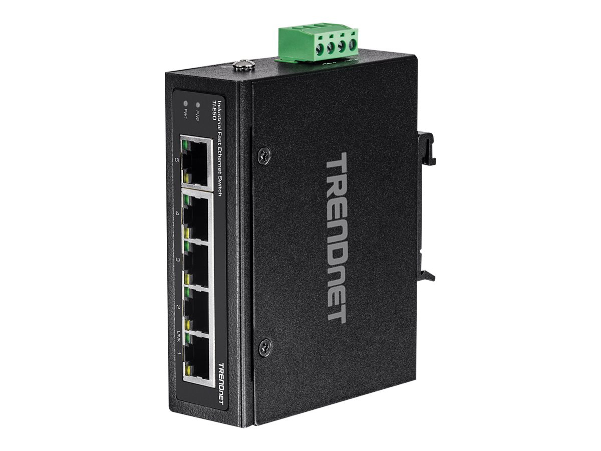 TRENDnet 5-Port Industrial Fast Ethernet DIN-Rail Switch, TI-E50, 5 x Fast