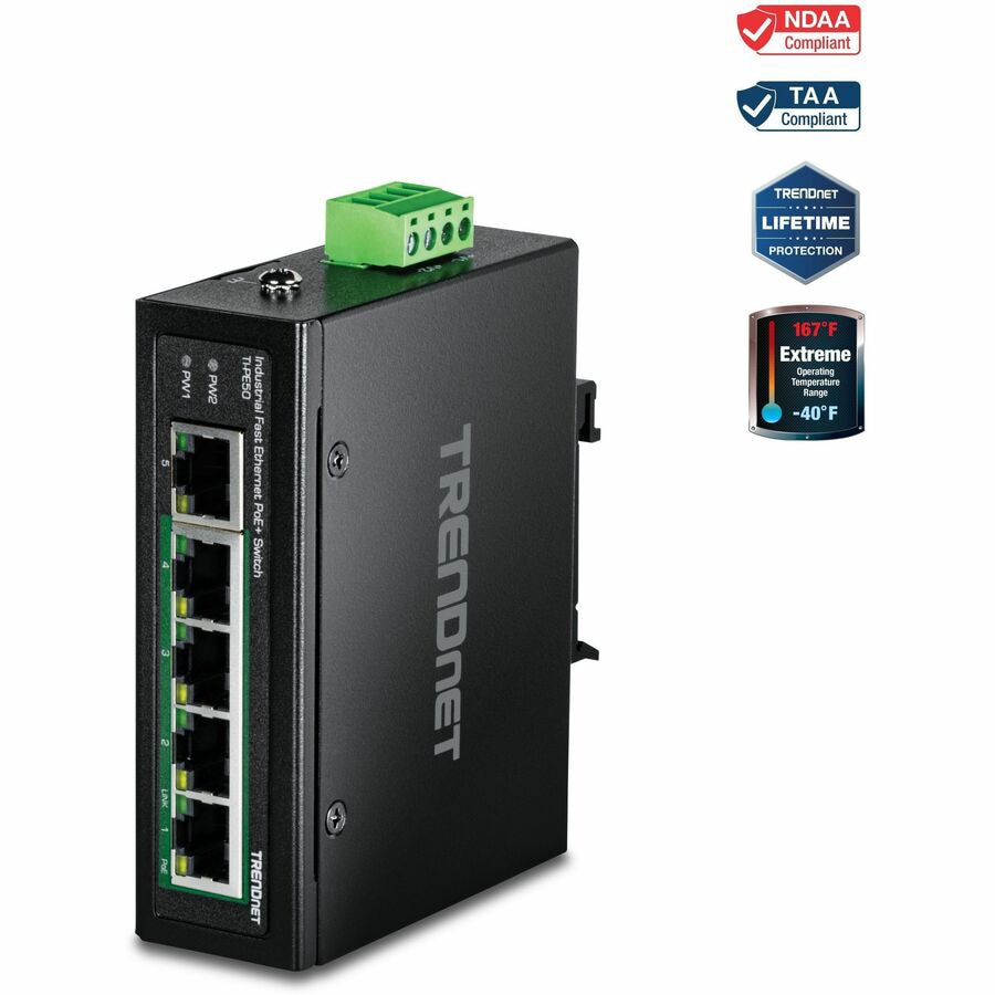 TRENDnet 5-Port Industrial Fast Ethernet DIN-Rail Switch, TI-PE50, Ethernet