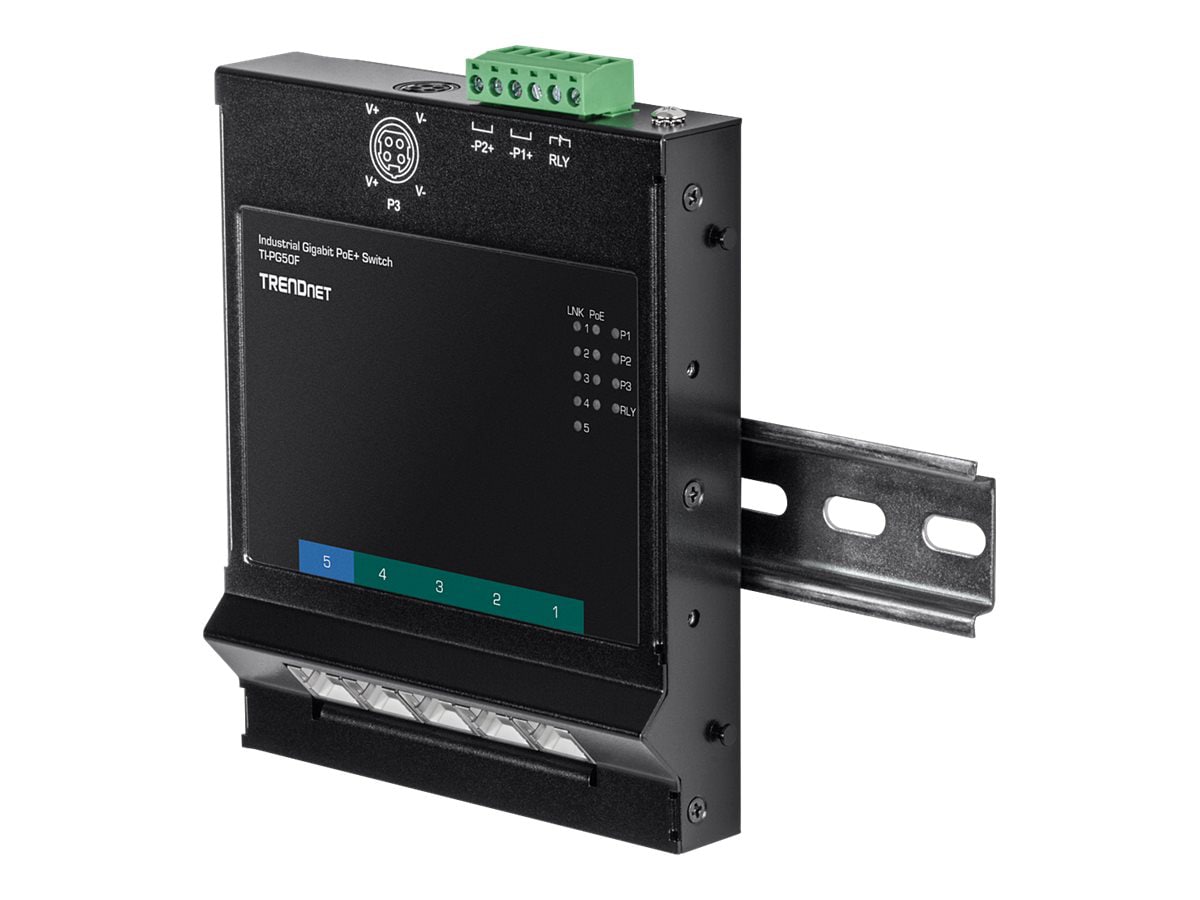 TRENDnet 5-Port Industrial Gigabit PoE + DIN-Rail Switch
