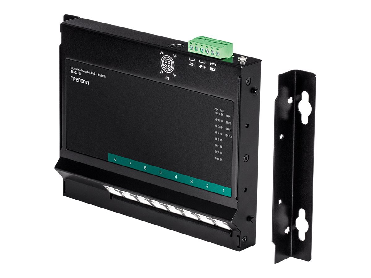 TRENDnet 8-Port Industrial Gigabit Poe+ Wall-Mounted Front Access Switch; 8X Gigabit Poe+ Ports; DIN-Rail Mount; 48 57V