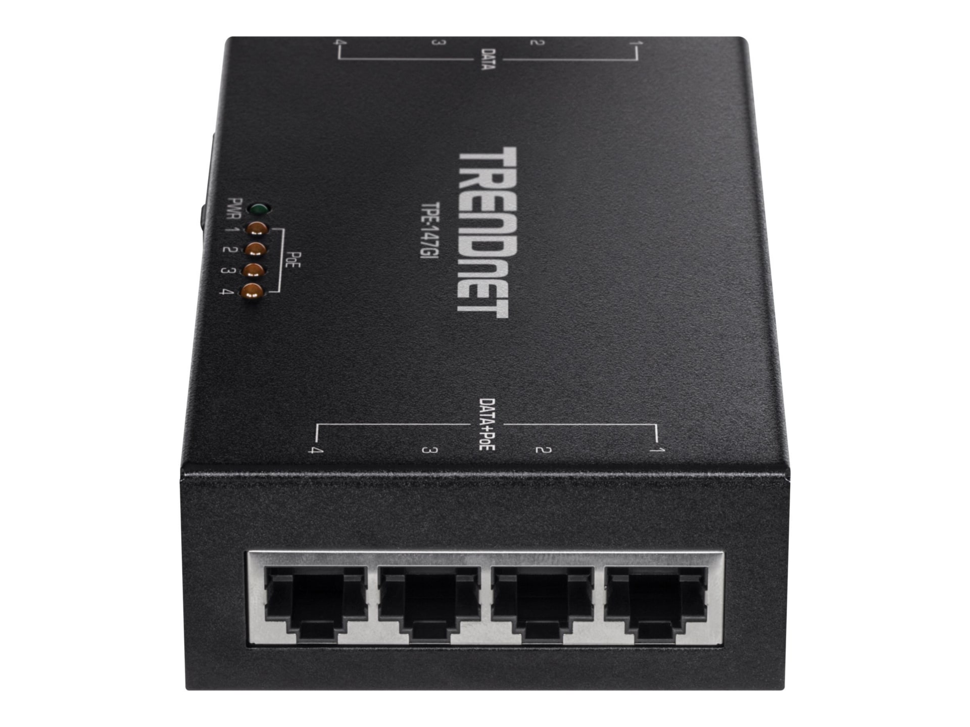 TRENDnet 65W 4-Port Gigabit PoE+ Injector, TPE-147GI, 4 x Gigabit Ports(Dat