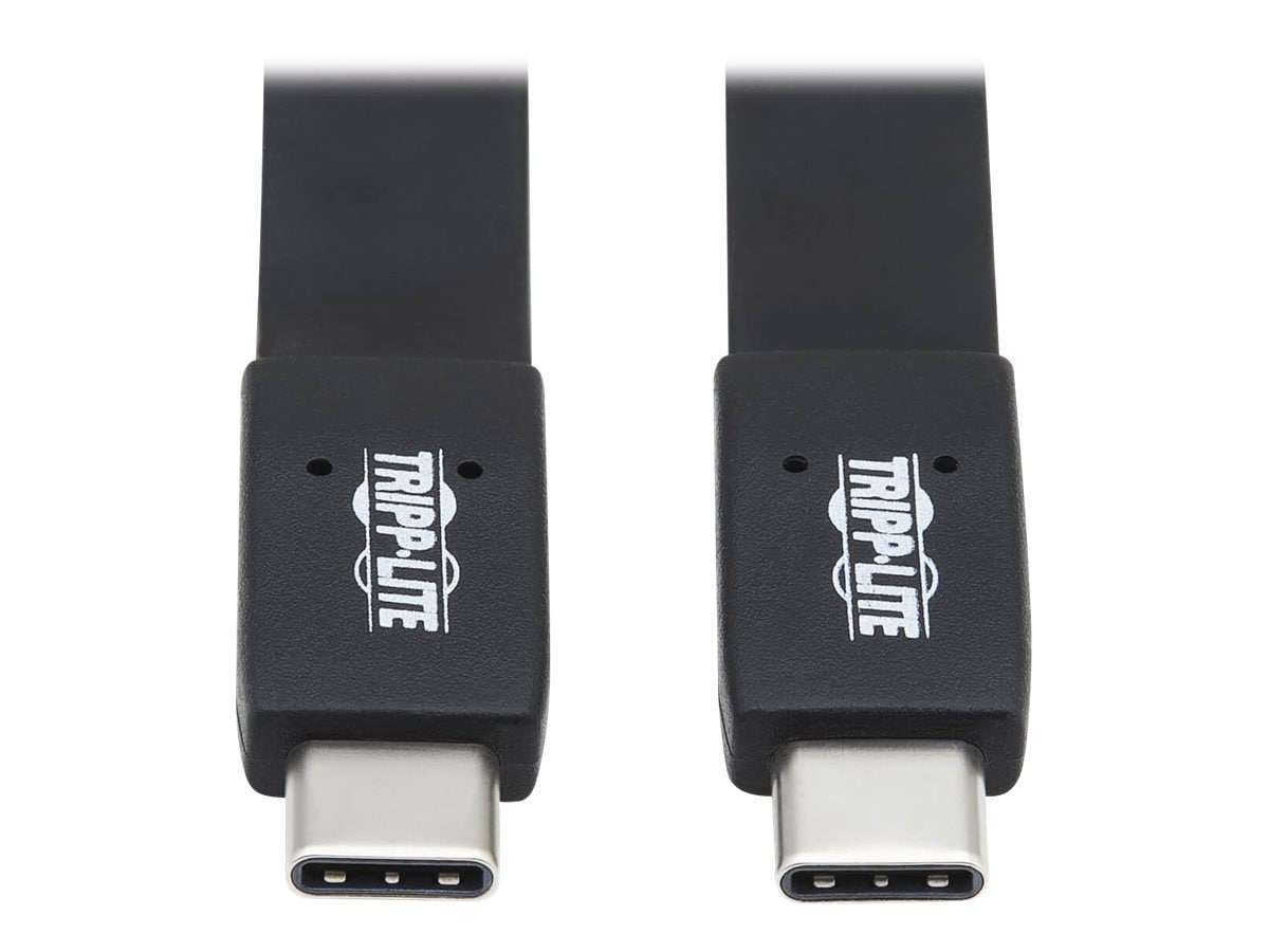 Tripp Lite USB C Cable Flat USB 3.1 Gen 2 10Gbps M/M Thunderbolt 3 Black 3ft - USB-C cable - 24 pin USB-C to 24 pin
