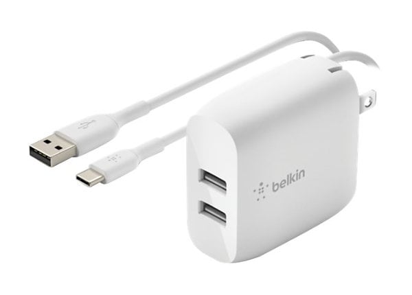 Wall Charger, Two USB-A Ports, White Wall Charger, Two USB-A Ports, White
