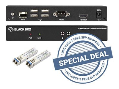 Black Box KVX Series KVM Extender over Fiber - 4K, Single-Head, HDMI, USB 2.0, Serial, Audio, Local Video - transmitter