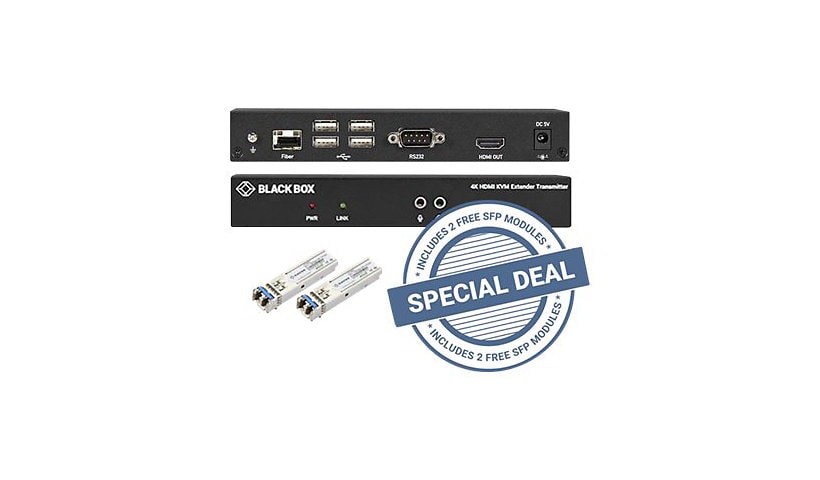Black Box KVX Series KVM Extender over Fiber - 4K, Single-Head, HDMI, USB 2.0, Serial, Audio, Local Video - transmitter