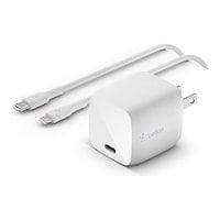 Belkin 30W Portable GaN Wall Charger - 1xUSB-C (30W) - with USB-C to Lightning Cable - Power Adapter - White