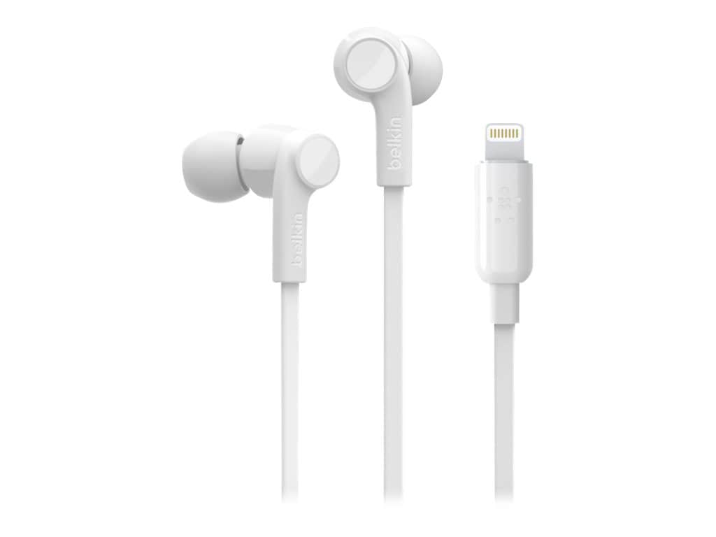 Belkin Earbuds with Microphone - 44in Lightning Connector Cable - Silicone Ear Tips - Headphones - White