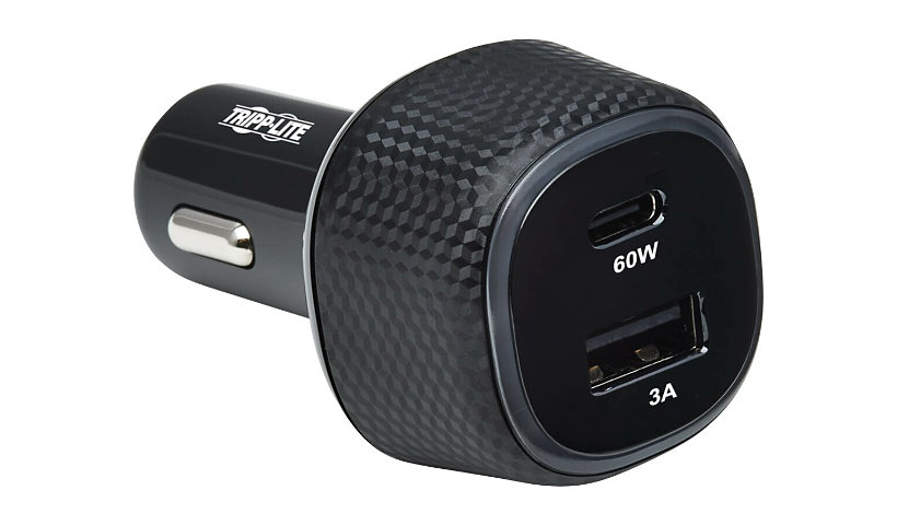 Tripp Lite USB Car Charger Dual-Port 63W Max Charging USB C USB-A Black