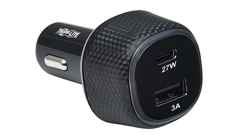 Tripp Lite USB Car Charger Dual-Port with 45W Charging - USB-C (27W) QC4+, USB-A (18W) QC 3.0, Black car power adapter -