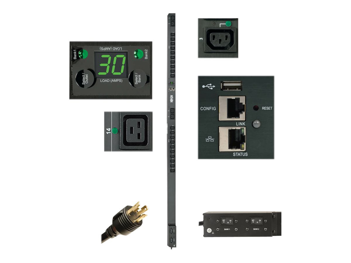 Tripp Lite PDU Monitored Per-Outlet 5.8kW Single-Phase - LX Platform, 24 Outlets (208/240V), L6-30P Input, 0U, TAA -