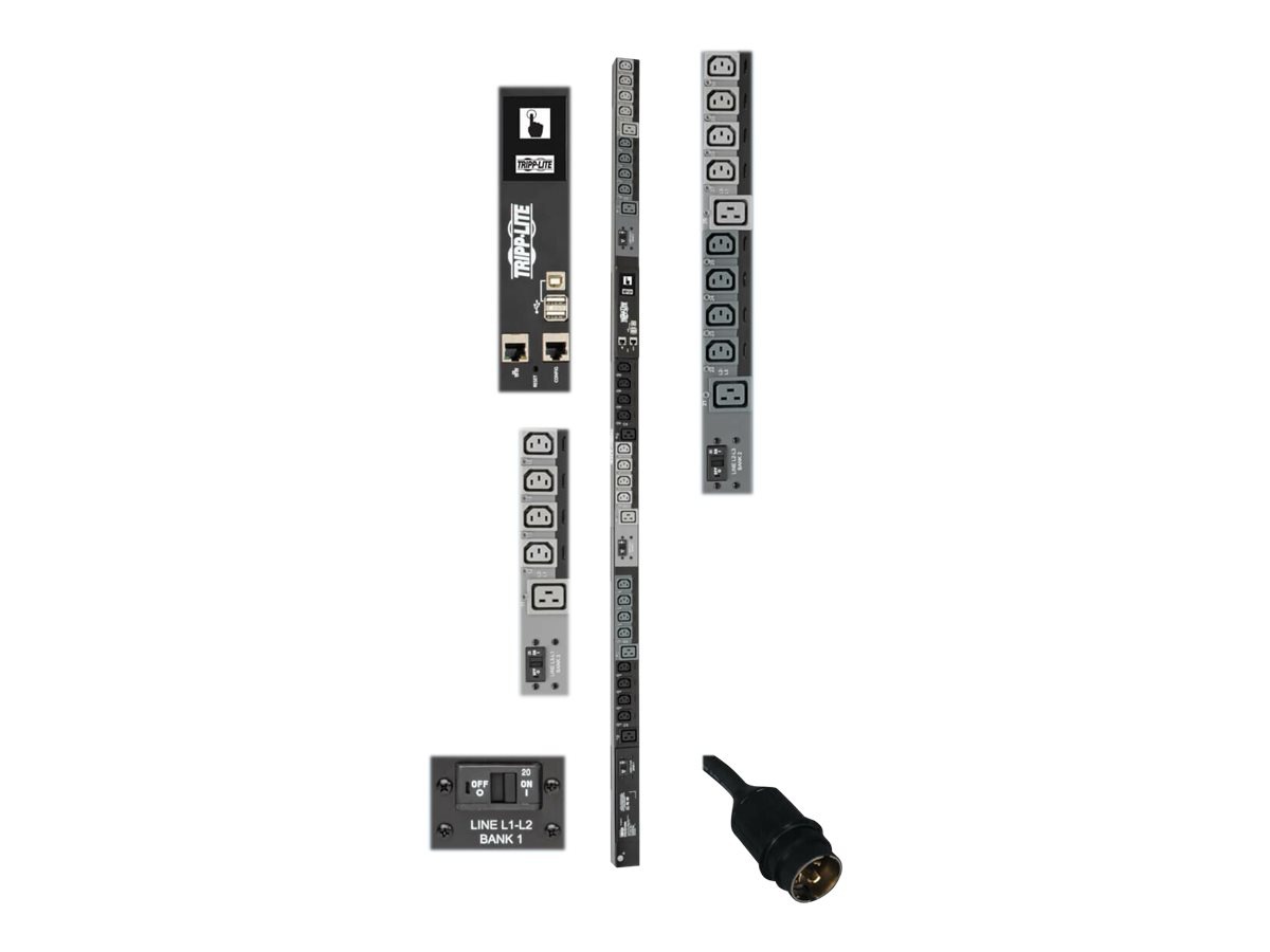 Tripp Lite 3.84kW Single-Phase Metered PDU, 200/220/230/240V Outlets (32-C13, 6-C19), IEC309 16A Blue 16A, 0U Vertical -