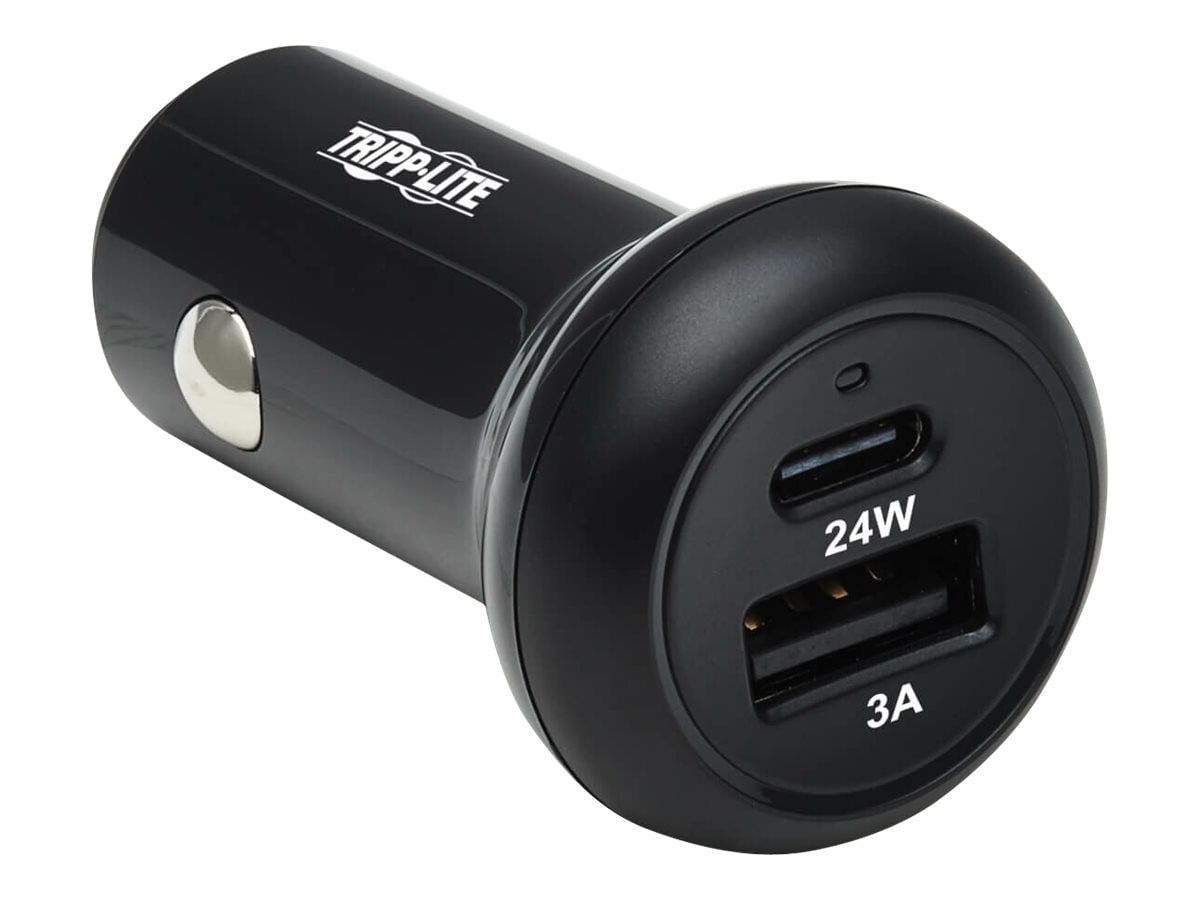 Tripp Lite USB Car Charger Dual-Port with 24W Charging - USB-C (24W) PD 3.0, USB-A (24W) QC 3.0, Black car power adapter